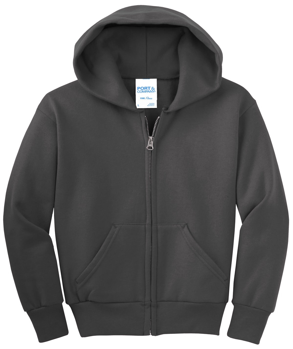 Port & Co Youth Core Fleece Full-Zip Hooded Sweatshirt. PC90YZH