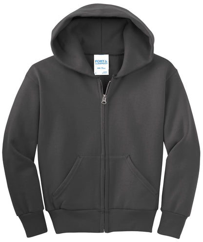 Port & Co Youth Core Fleece Full-Zip Hooded Sweatshirt. PC90YZH