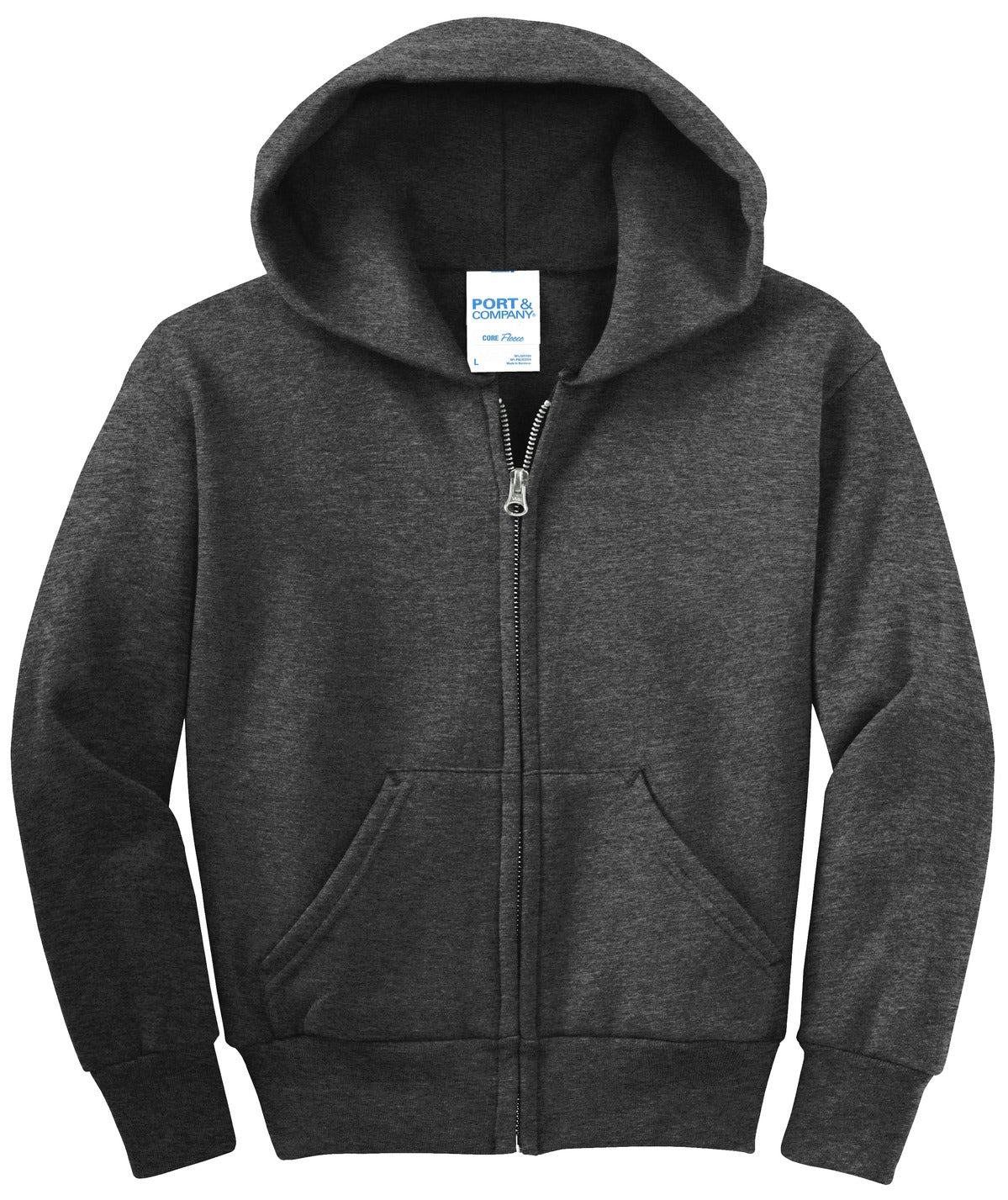 Port & Co Youth Core Fleece Full-Zip Hooded Sweatshirt. PC90YZH