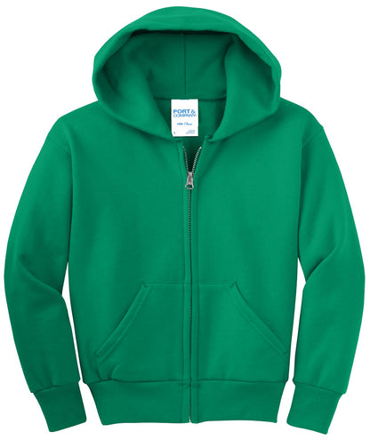 Port & Co Youth Core Fleece Full-Zip Hooded Sweatshirt. PC90YZH