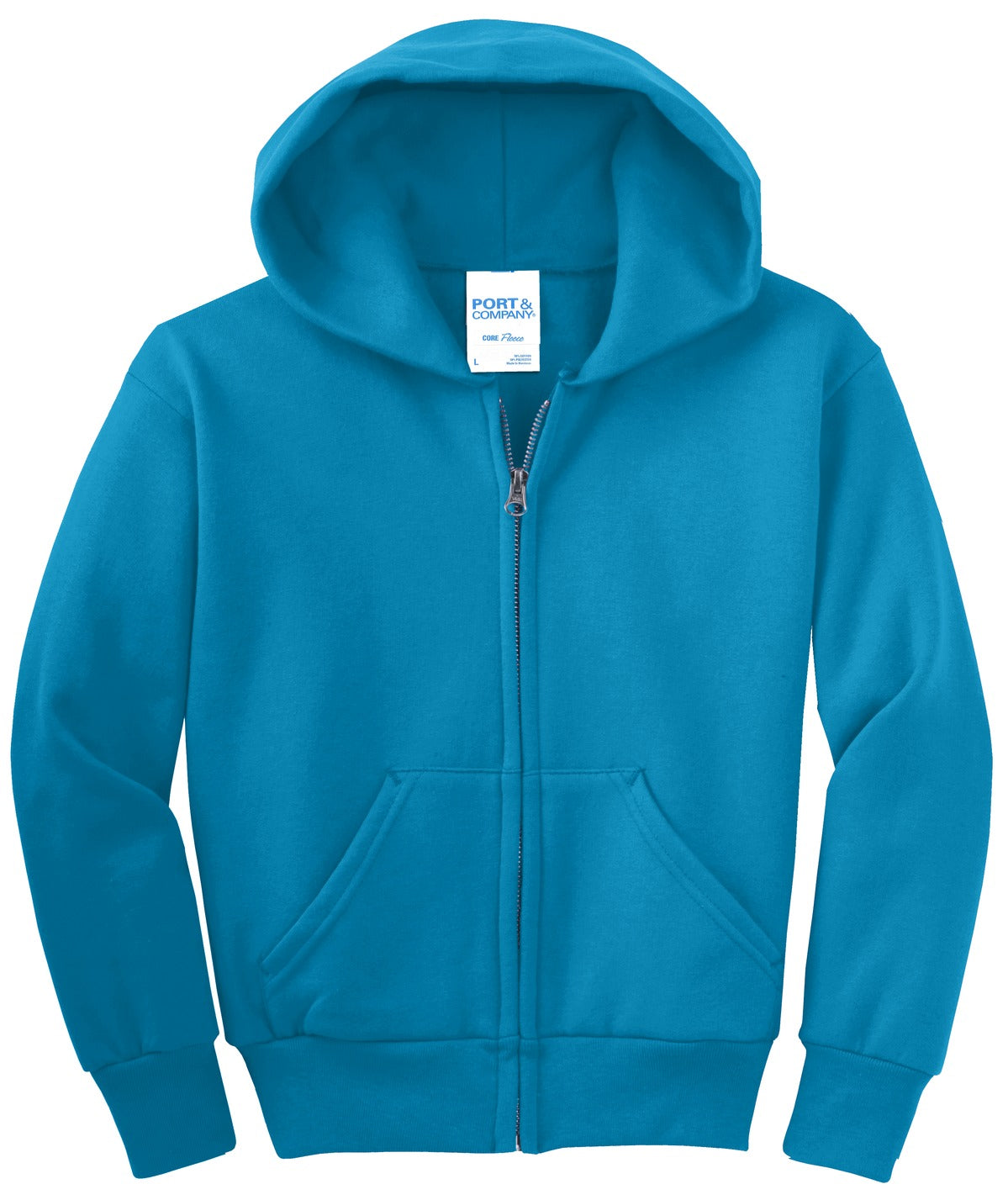 Port & Co Youth Core Fleece Full-Zip Hooded Sweatshirt. PC90YZH
