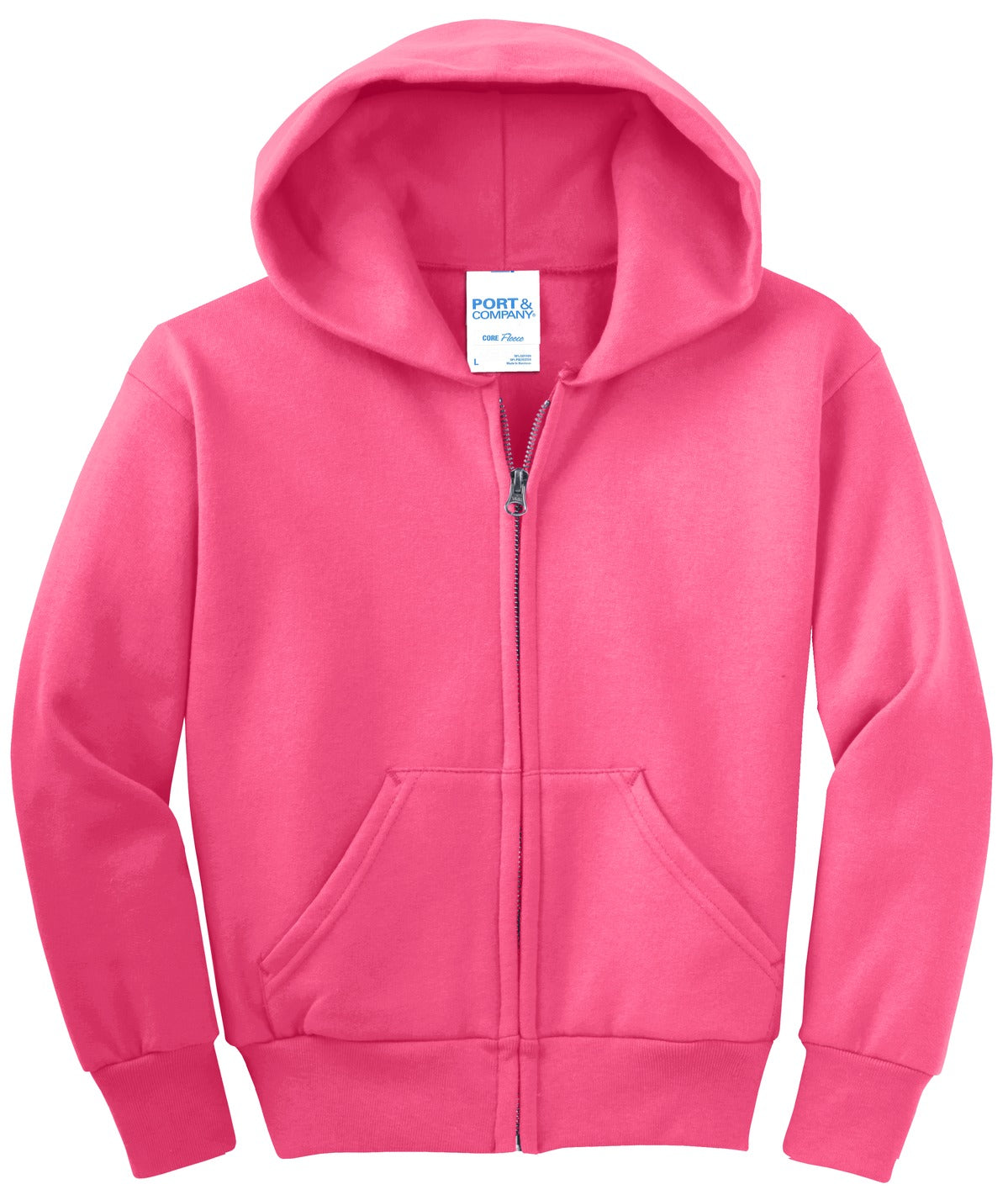 Port & Co Youth Core Fleece Full-Zip Hooded Sweatshirt. PC90YZH