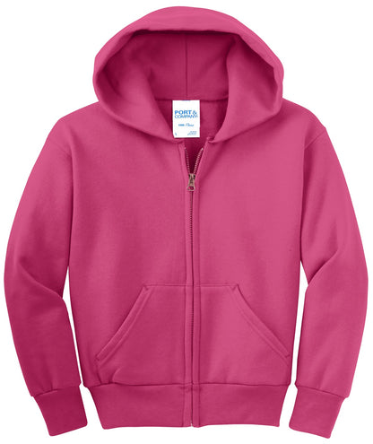 Port & Co Youth Core Fleece Full-Zip Hooded Sweatshirt. PC90YZH