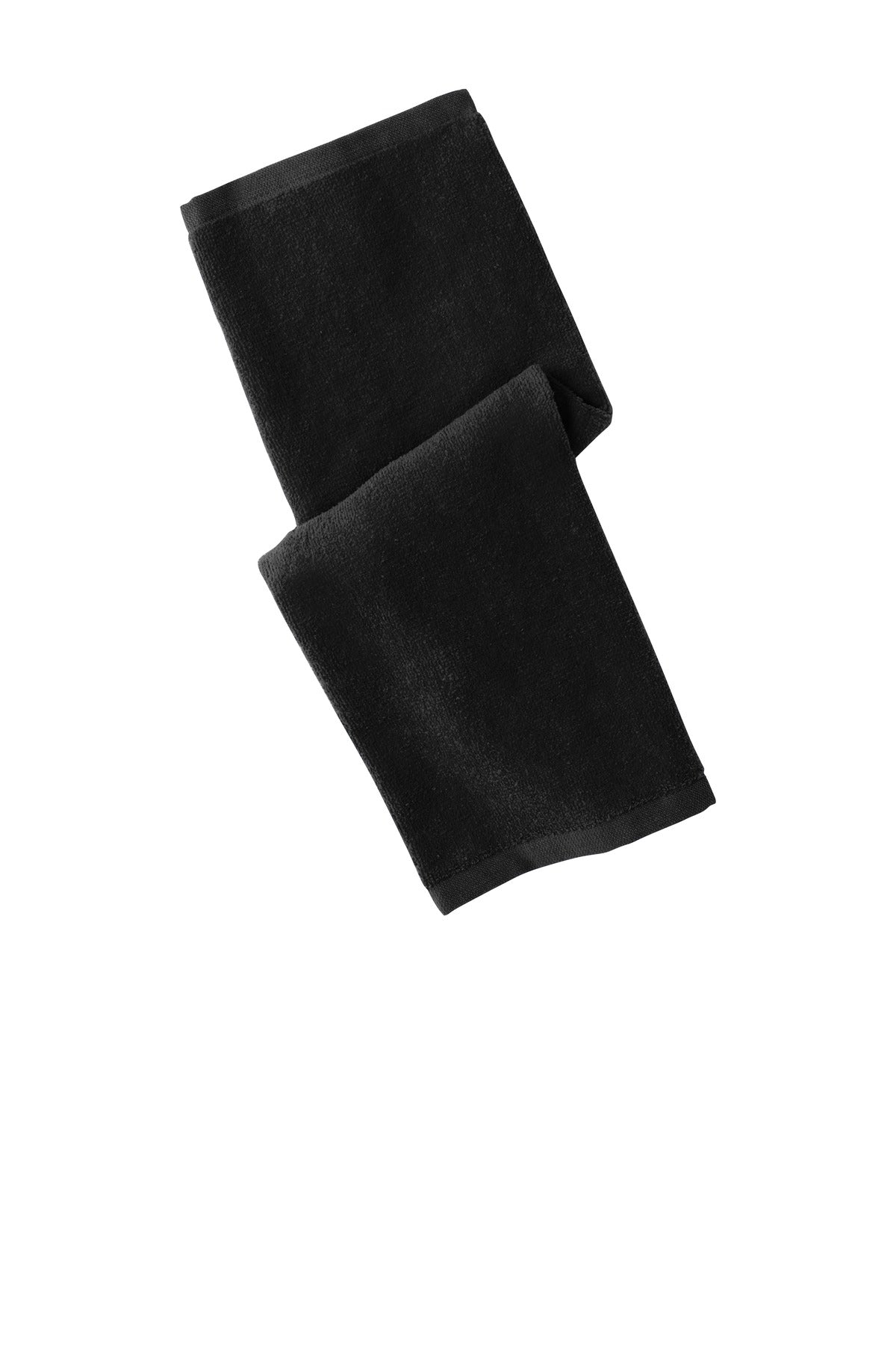 Front View of Black Port Authority Hemmed Towel PT390