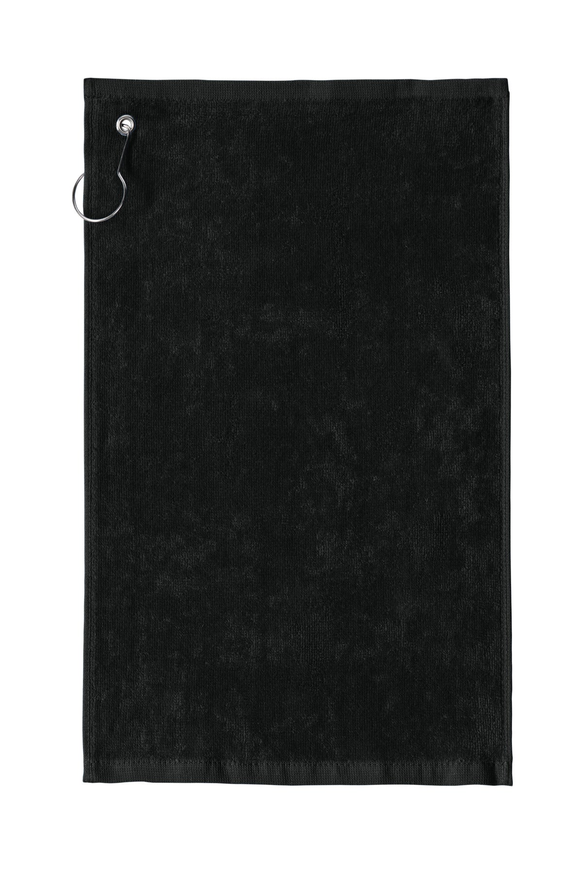Front View of Black Port Authority Grommeted Hemmed Towel PT400