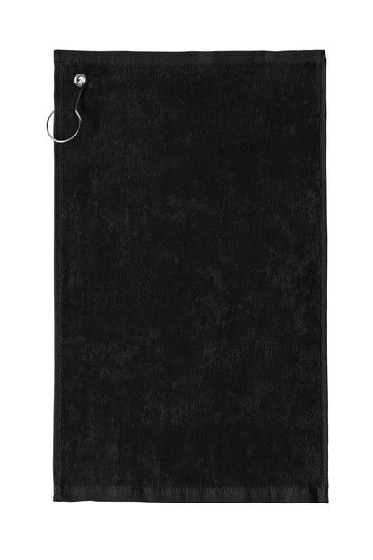 Front View of Black Port Authority Grommeted Hemmed Towel PT400