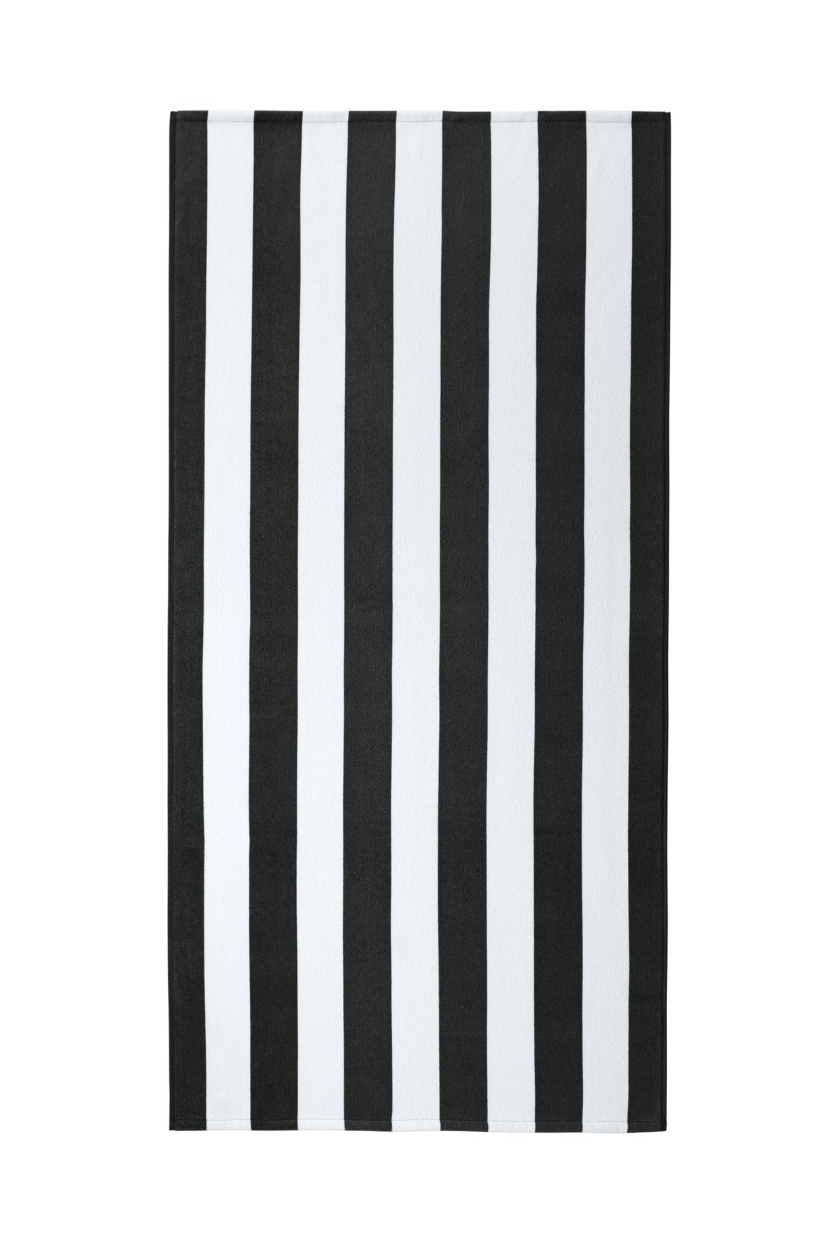 Front View of Black Port Authority Value Cabana Stripe Beach Towel PT45