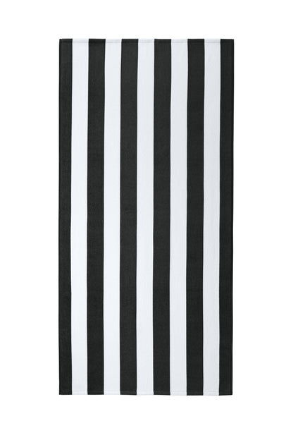 Front View of Black Port Authority Value Cabana Stripe Beach Towel PT45