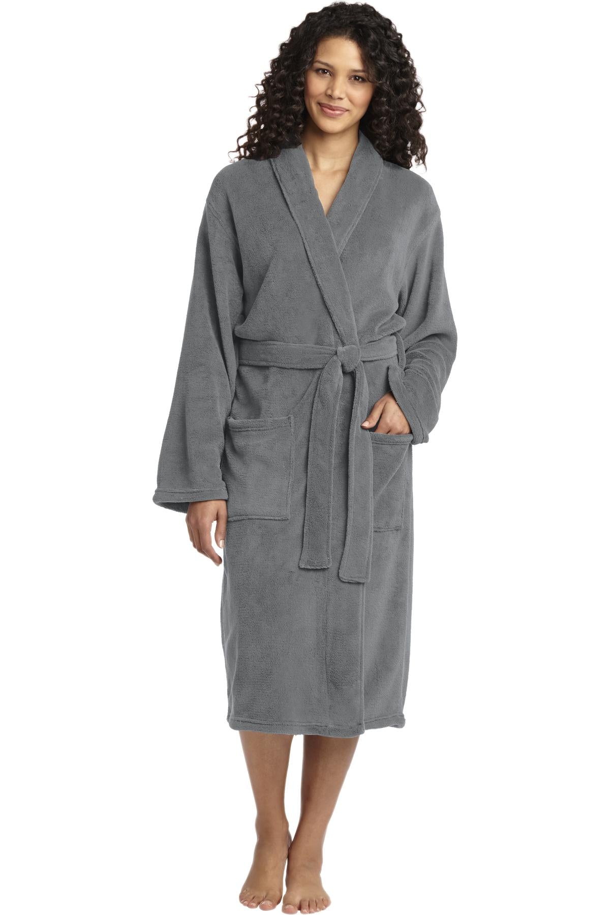 Front View of Deep Smoke Port Authority Plush Microfleece Shawl Collar Robe. R102  - L/XL