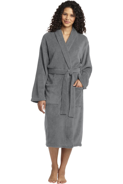 Front View of Deep Smoke Port Authority Plush Microfleece Shawl Collar Robe. R102  - L/XL