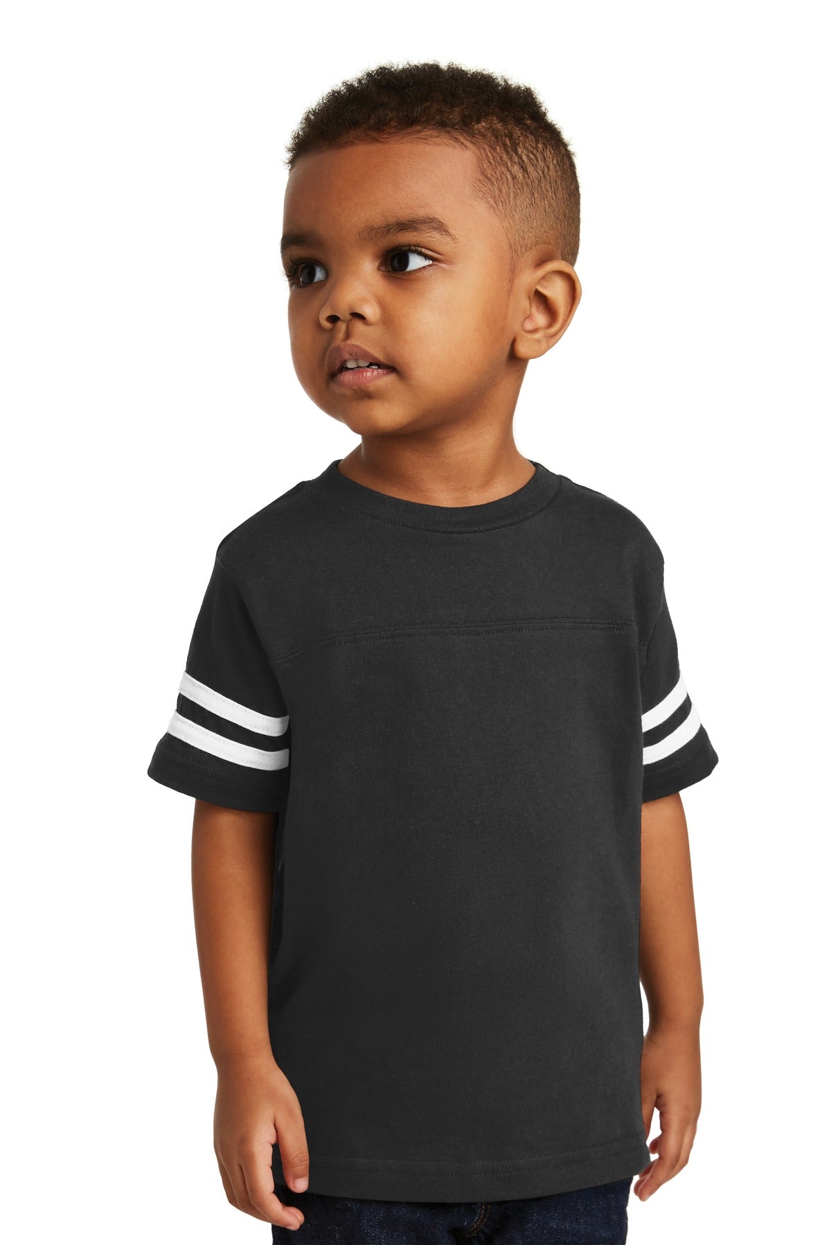 Front View of Black/White Rabbit Skins Toddler Football Fine Jersey Tee. RS3037  - 5/6T