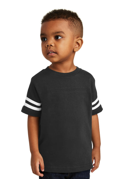 Front View of Black/White Rabbit Skins Toddler Football Fine Jersey Tee. RS3037  - 5/6T
