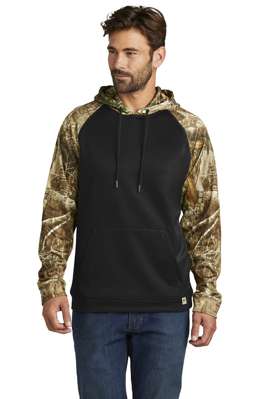 Front View of Blk/RTEdge Russell Outdoors Realtree Performance Colorblock Pullover Hoodie RU451  - XS