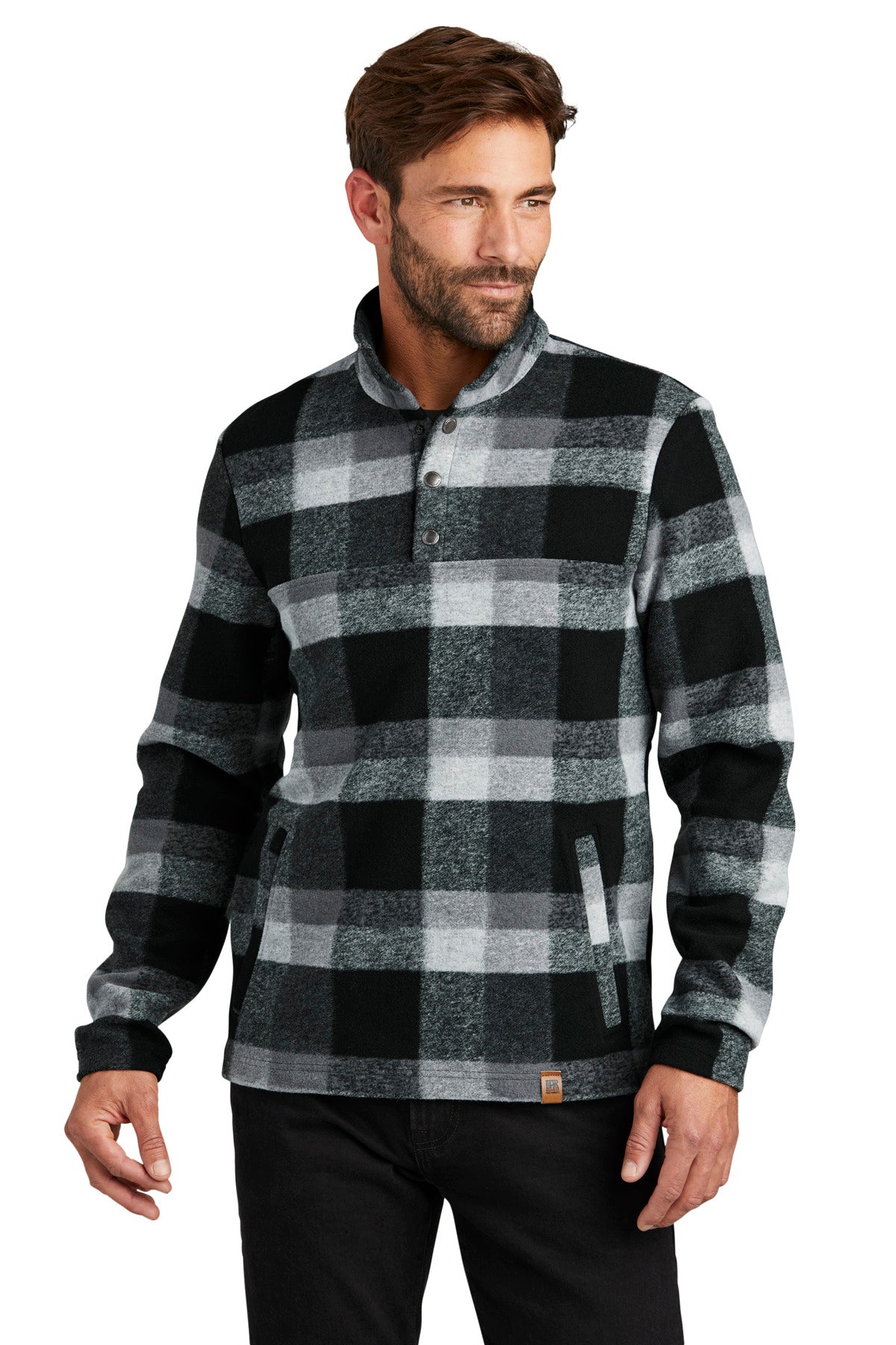 Front View of DpBlkPlaid Russell Outdoors Basin Snap Pullover RU551 RU551  - XS