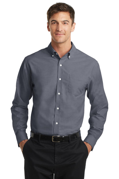 Front View of Black Port Authority SuperPro Oxford Shirt. S658  - XS