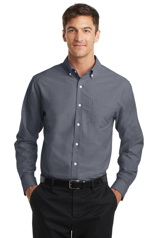 Front View of Black Port Authority SuperPro Oxford Shirt. S658  - XS