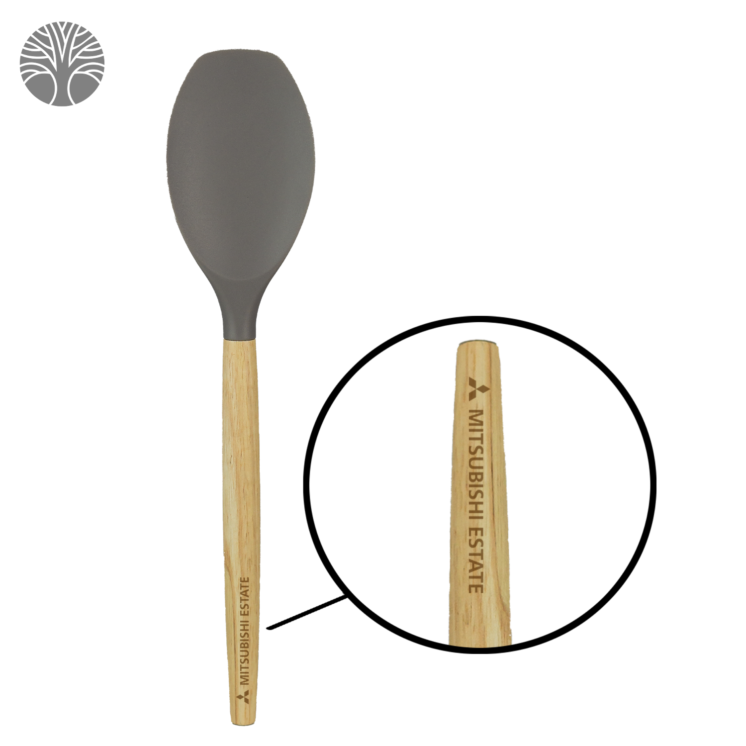 Grey Scoop Silicone Spoon with Wooden Handle