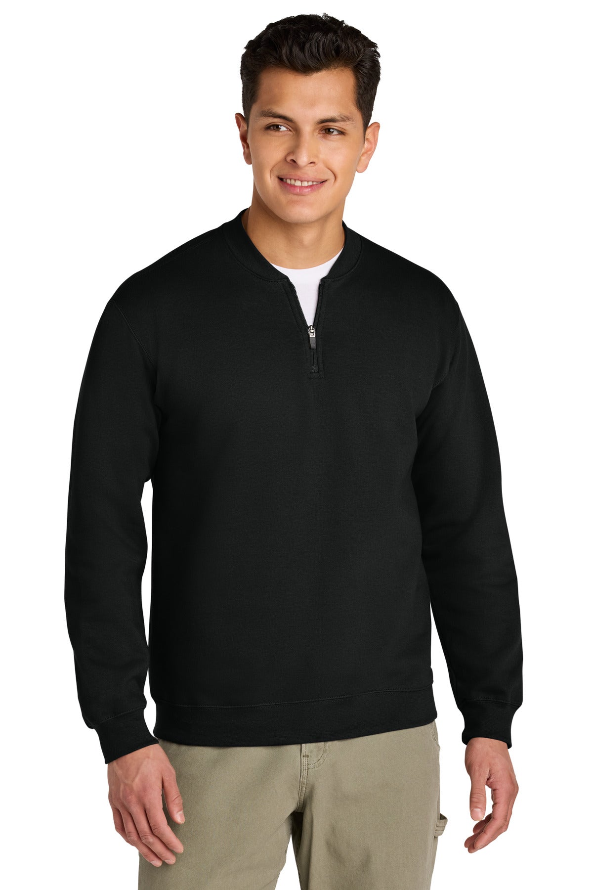 Front View of Black Gildan Softstyle Midweight Fleece 1/4-Zip SF008  - S