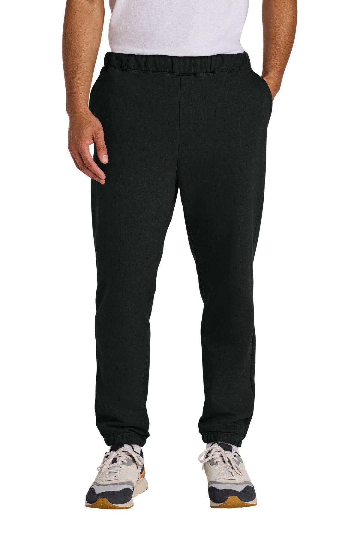 Front View of Black Gildan Softstyle Midweight Pocket Sweatpants SF100  - S