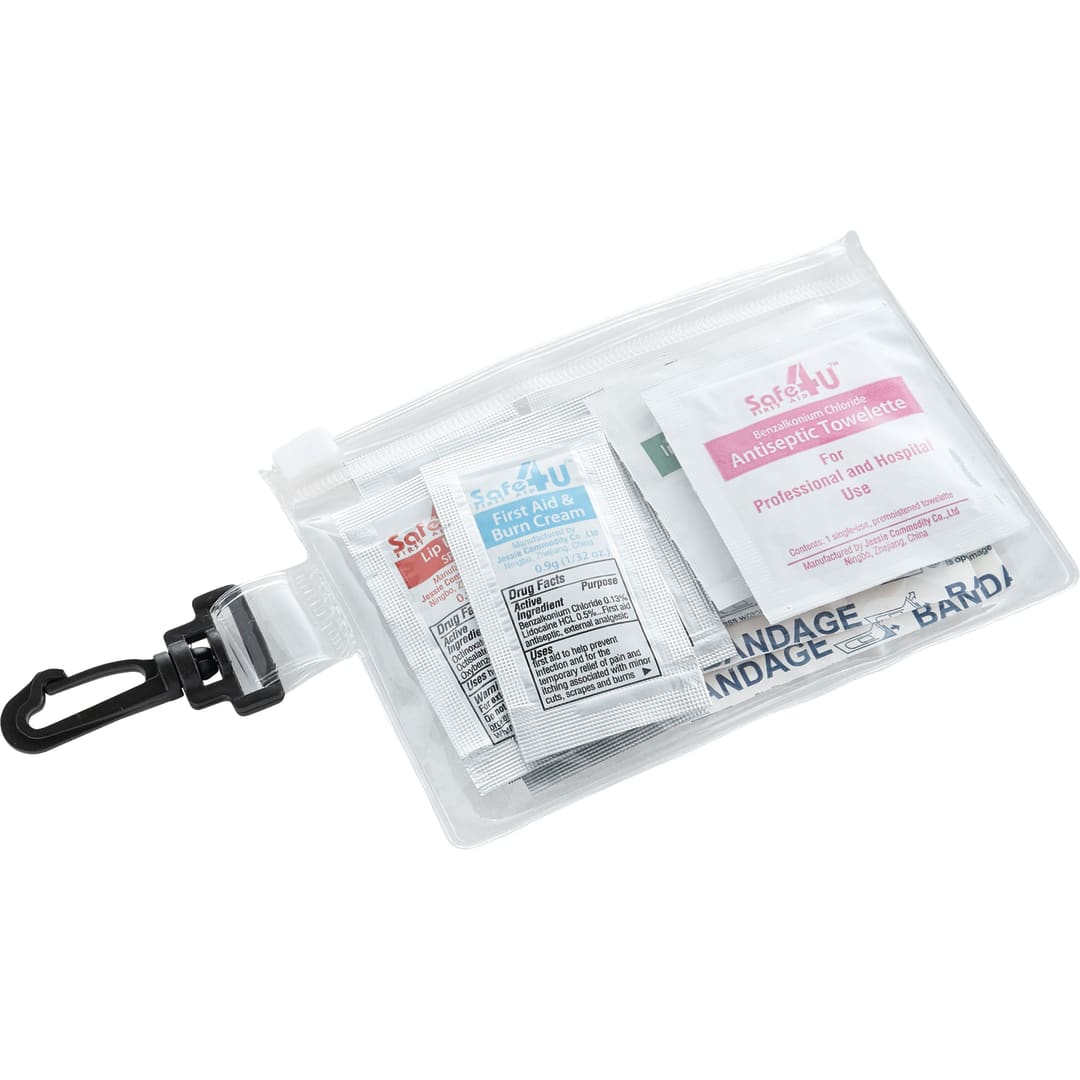 Front View of Clear On The Go 12-Piece First Aid Pack