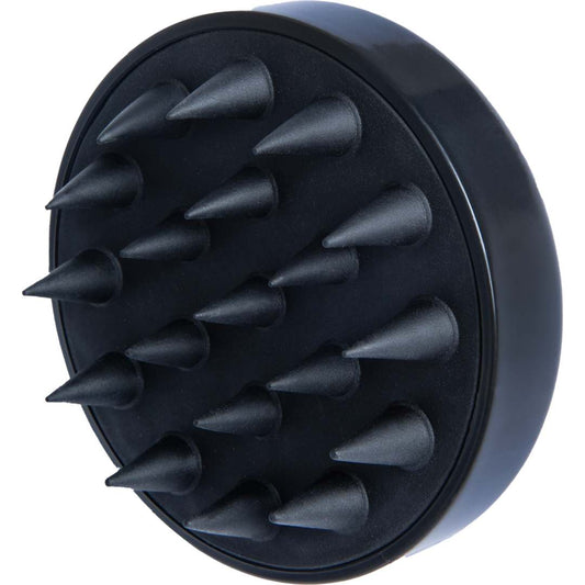 Front View of Black Recycled ABS Scalp and Shampoo Massager