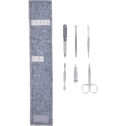 Front View of Gray THE GOODS™ Recycled Felt 6-Piece Manicure Set
