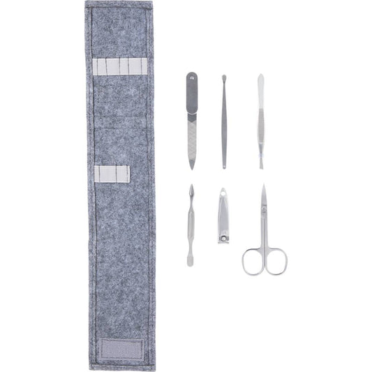 Front View of Gray THE GOODS™ Recycled Felt 6-Piece Manicure Set