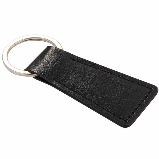 Front View of Black Recycled PU Keychain