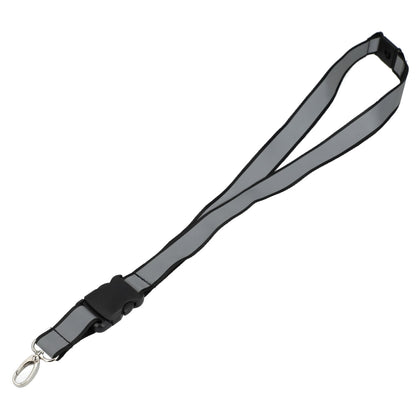 Front View of Black Recycled Polyester Reflective Lanyard