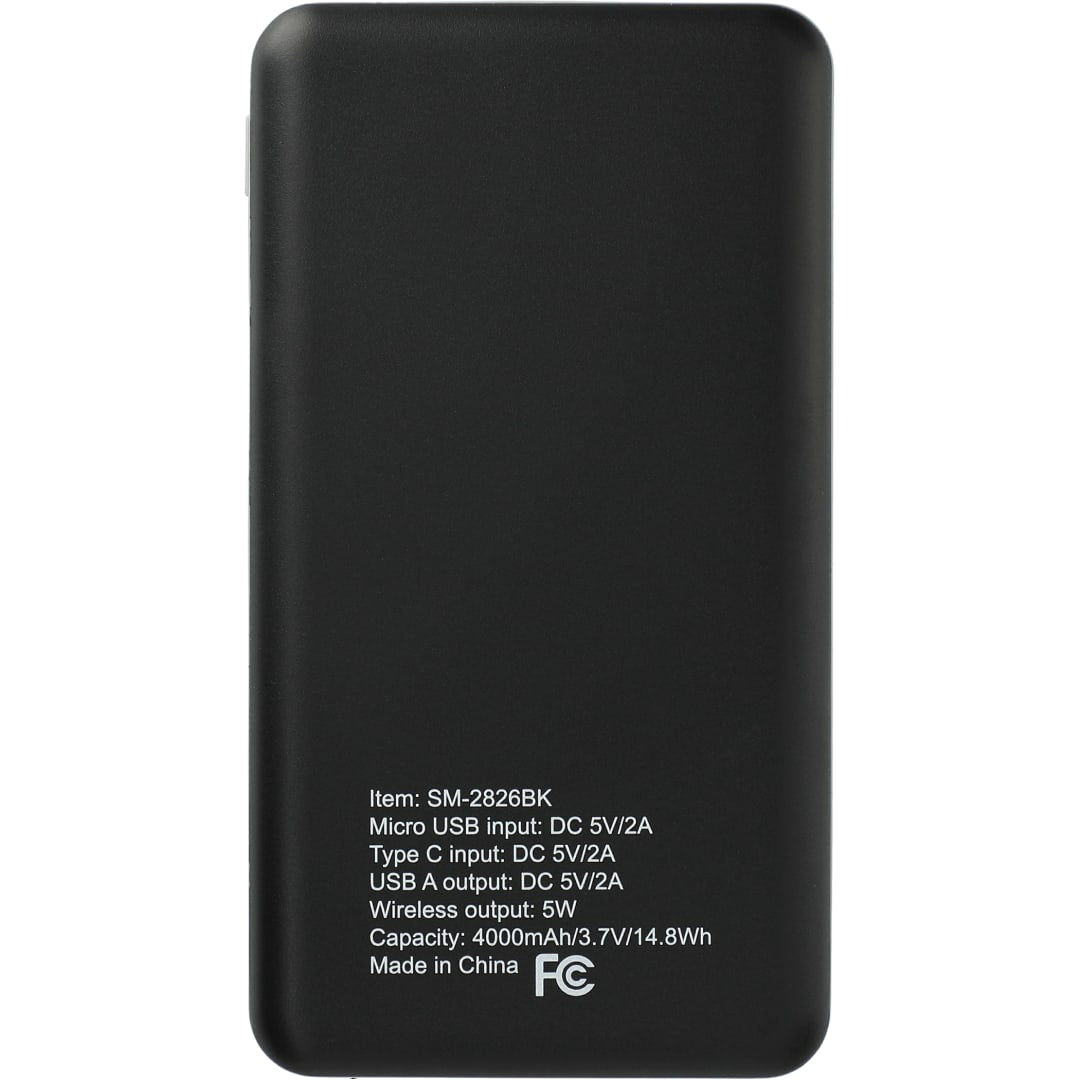 Front View of Black Axial 4000 mAh Wireless Power Bank