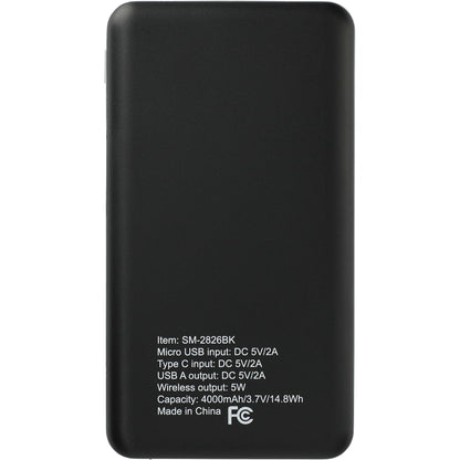 Front View of Black Axial 4000 mAh Wireless Power Bank