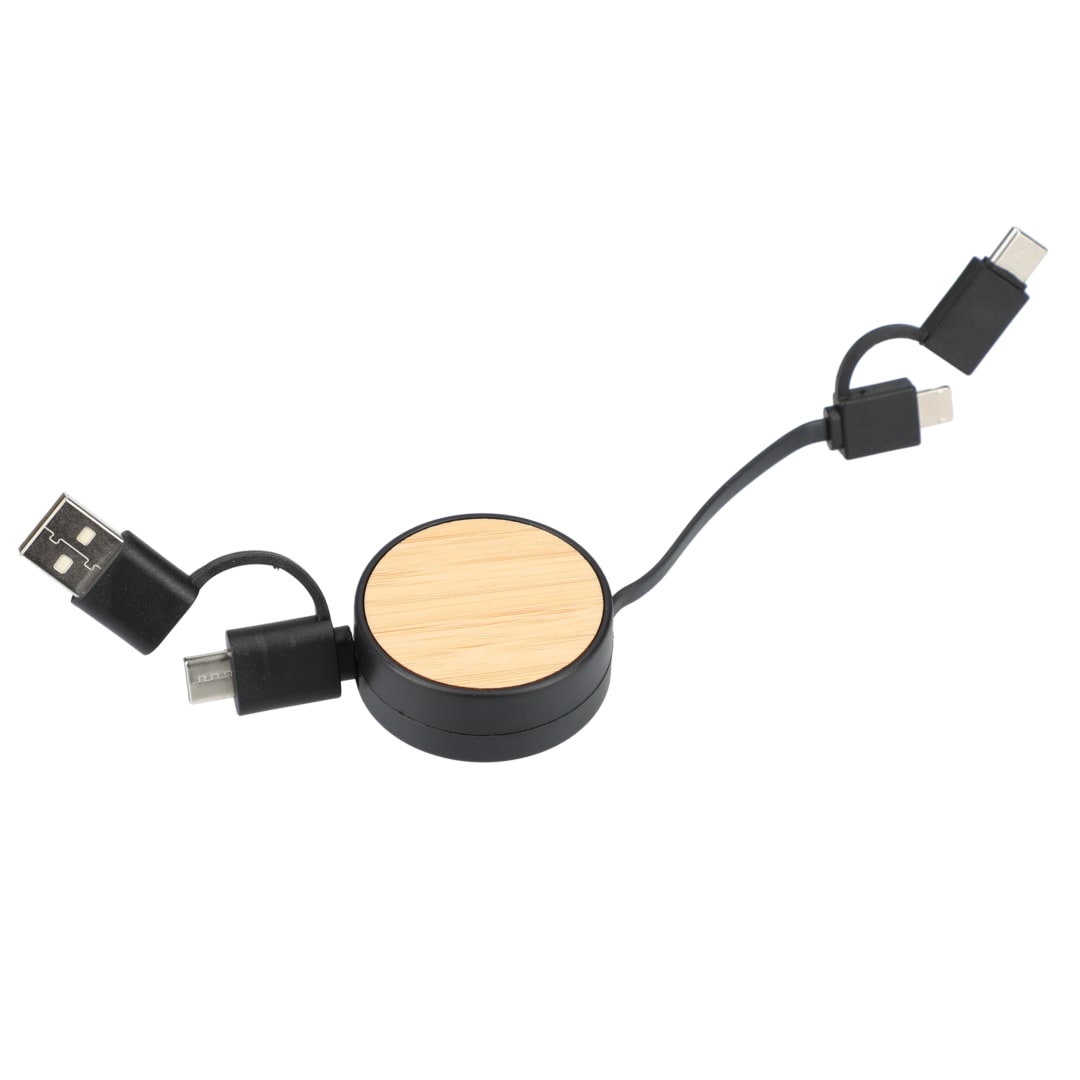 FSC® 100% Bamboo Retractable 5-in-1 Charging Cable
