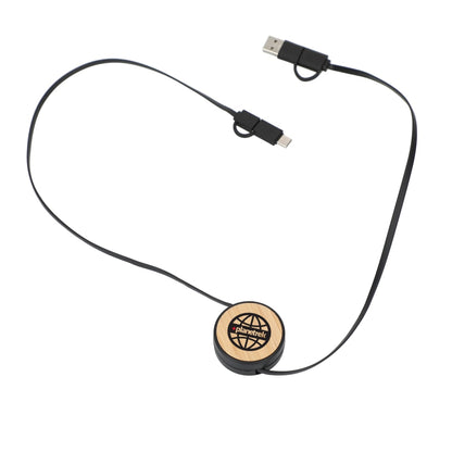 FSC® 100% Bamboo Retractable 5-in-1 Charging Cable
