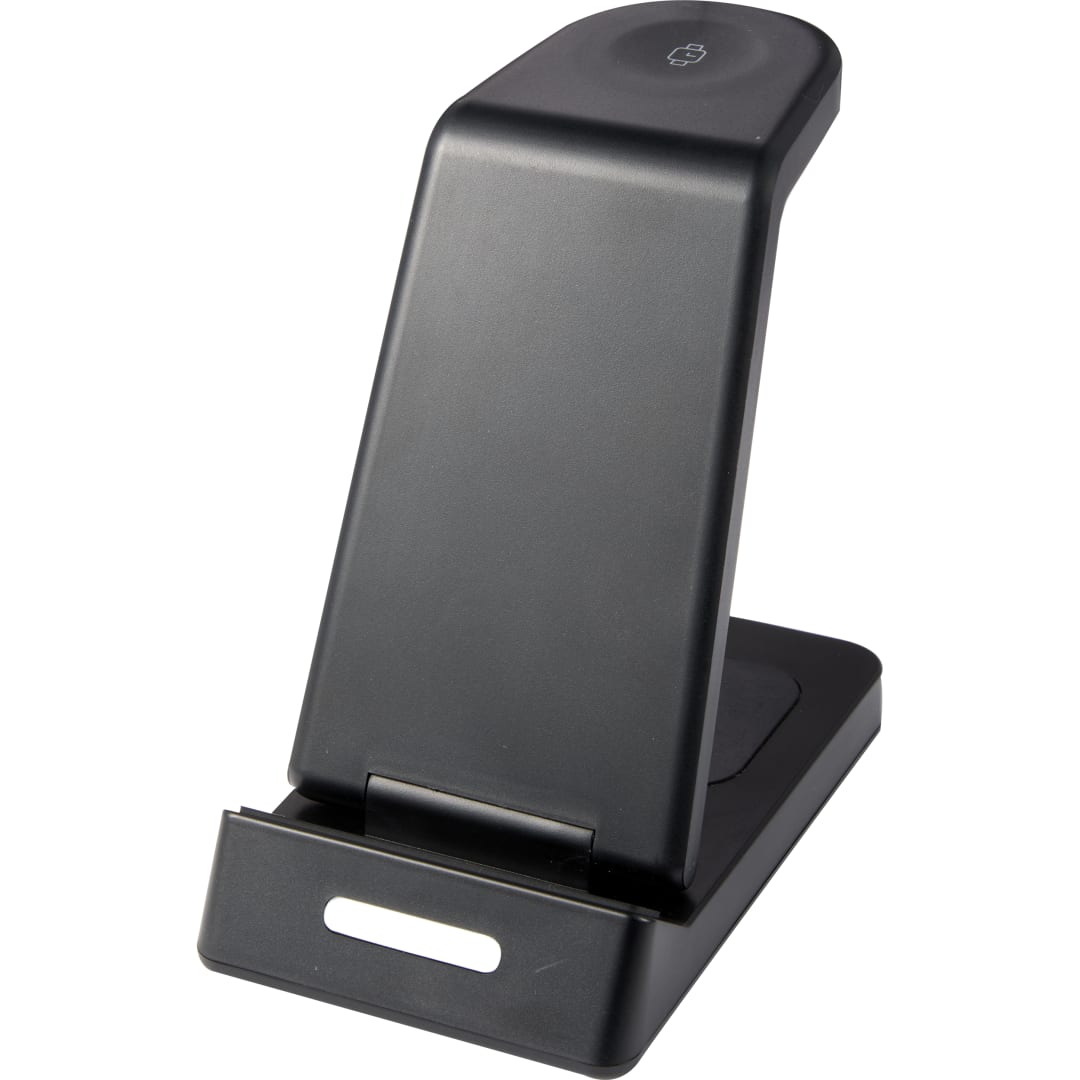 Front View of Black TriCharged 3-in-1 15W Wireless Charging Stand