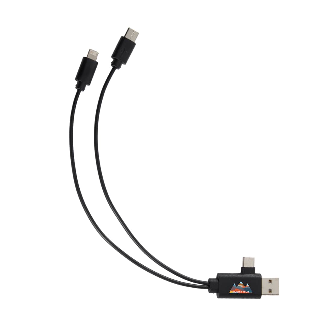 Front View of Black 5-in-1 Recycled Charging Cable