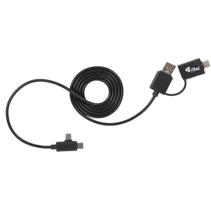 Front View of Black 5-in-1 Recycled Long Charging Cable