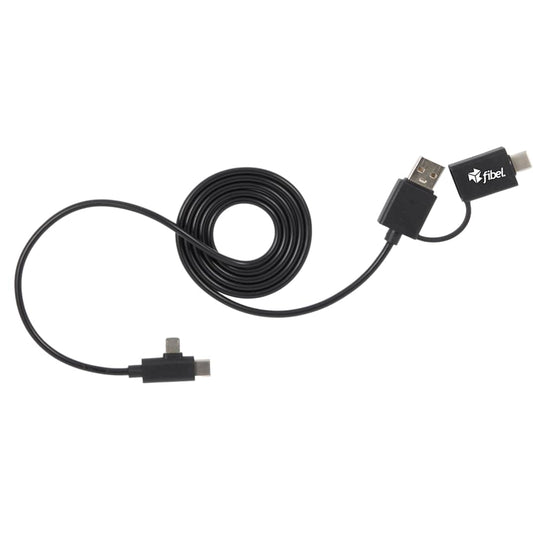 Front View of Black 5-in-1 Recycled Long Charging Cable