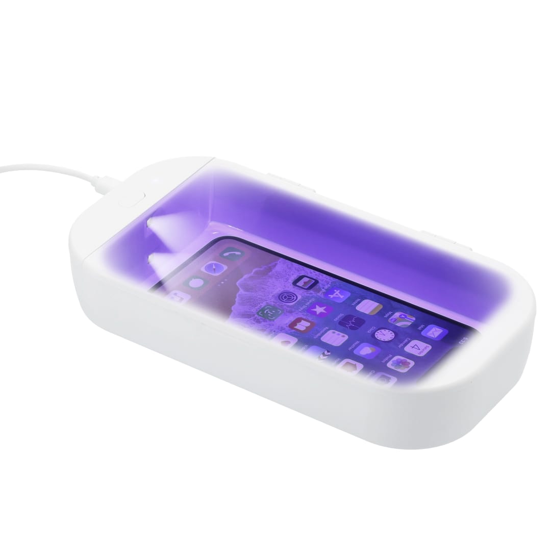 Front View of White UV Desktop Phone Sanitizer