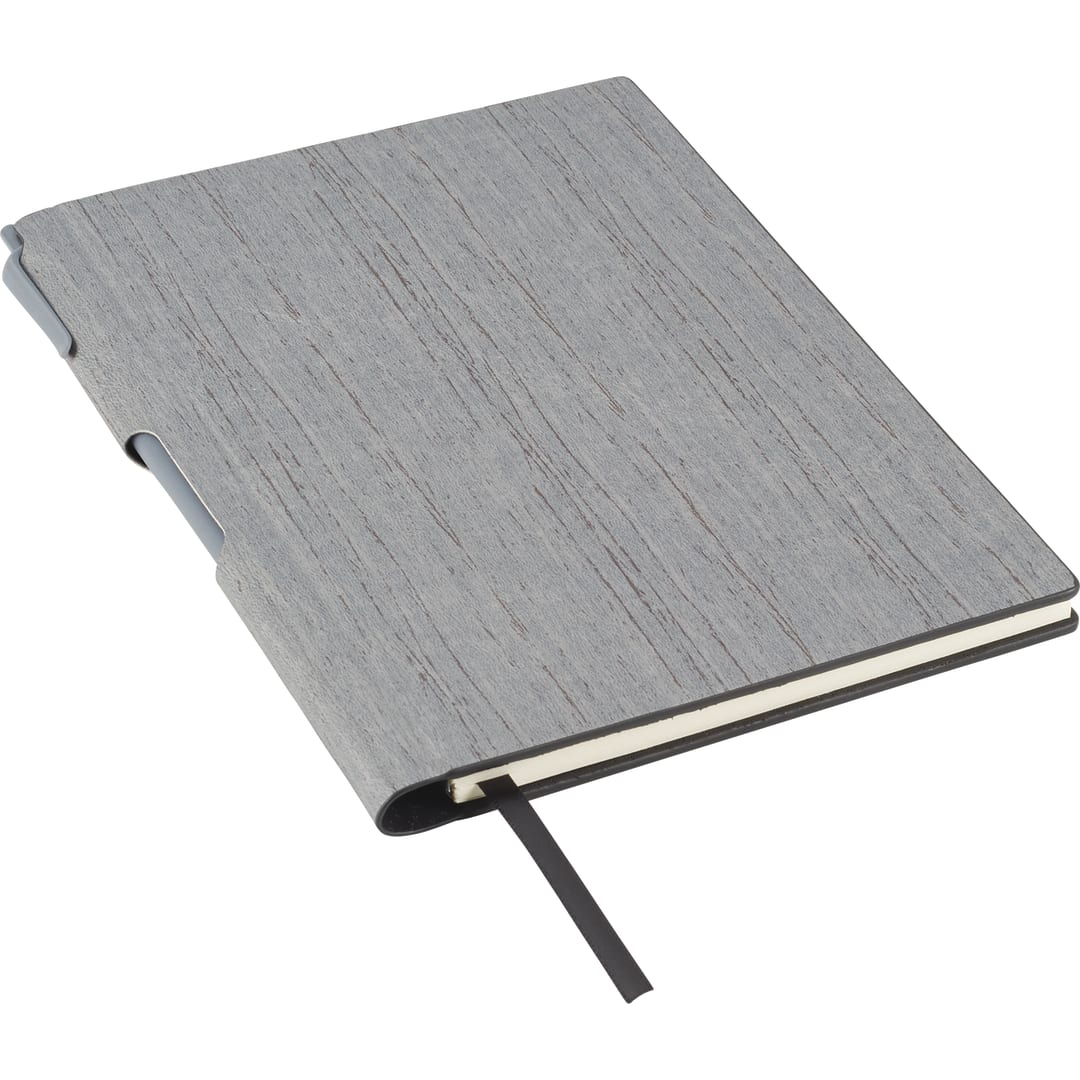 Front View of Gray FSC® Mix 6" x 8.5" Bari Notebook with Pen