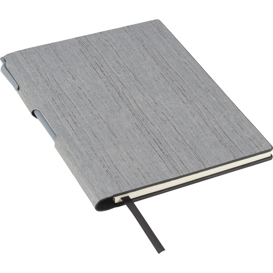 Front View of Gray FSC® Mix 6" x 8.5" Bari Notebook with Pen