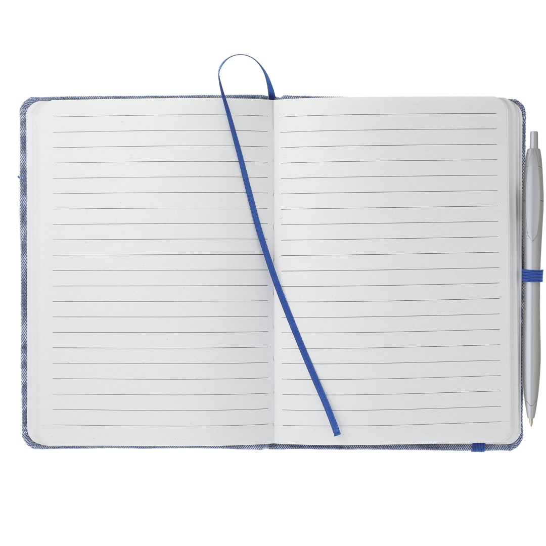 Front View of Blue FSC® Mix 5" x 7" Recycled Cotton Bound Notebook