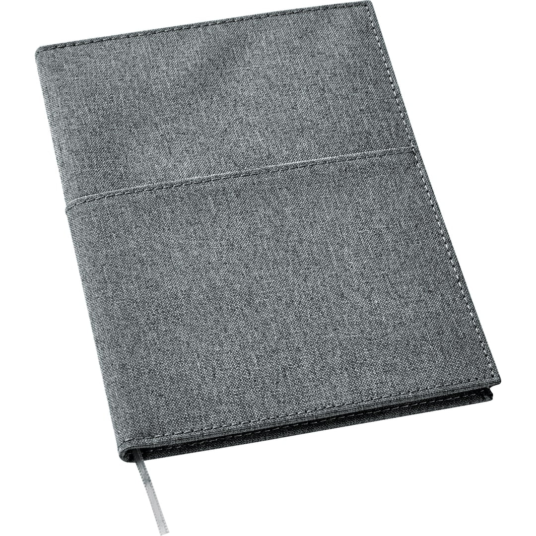 Front View of Black FSC® Mix 5" x 7" Canvas Pocket Refillable Notebook