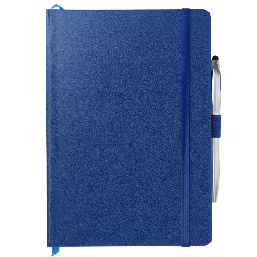 Front View of Black FSC® Mix 6" x 8.5" Crown Journal with Pen-Stylus