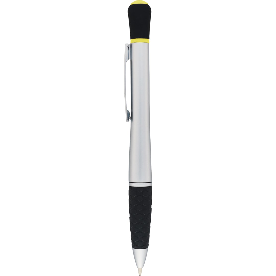 Front View of Silver Stellar Ballpoint Pen-Highlighter