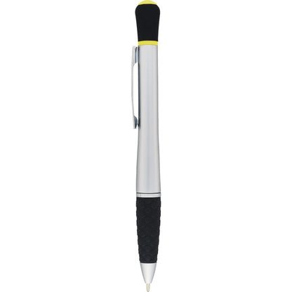Front View of Silver Stellar Ballpoint Pen-Highlighter