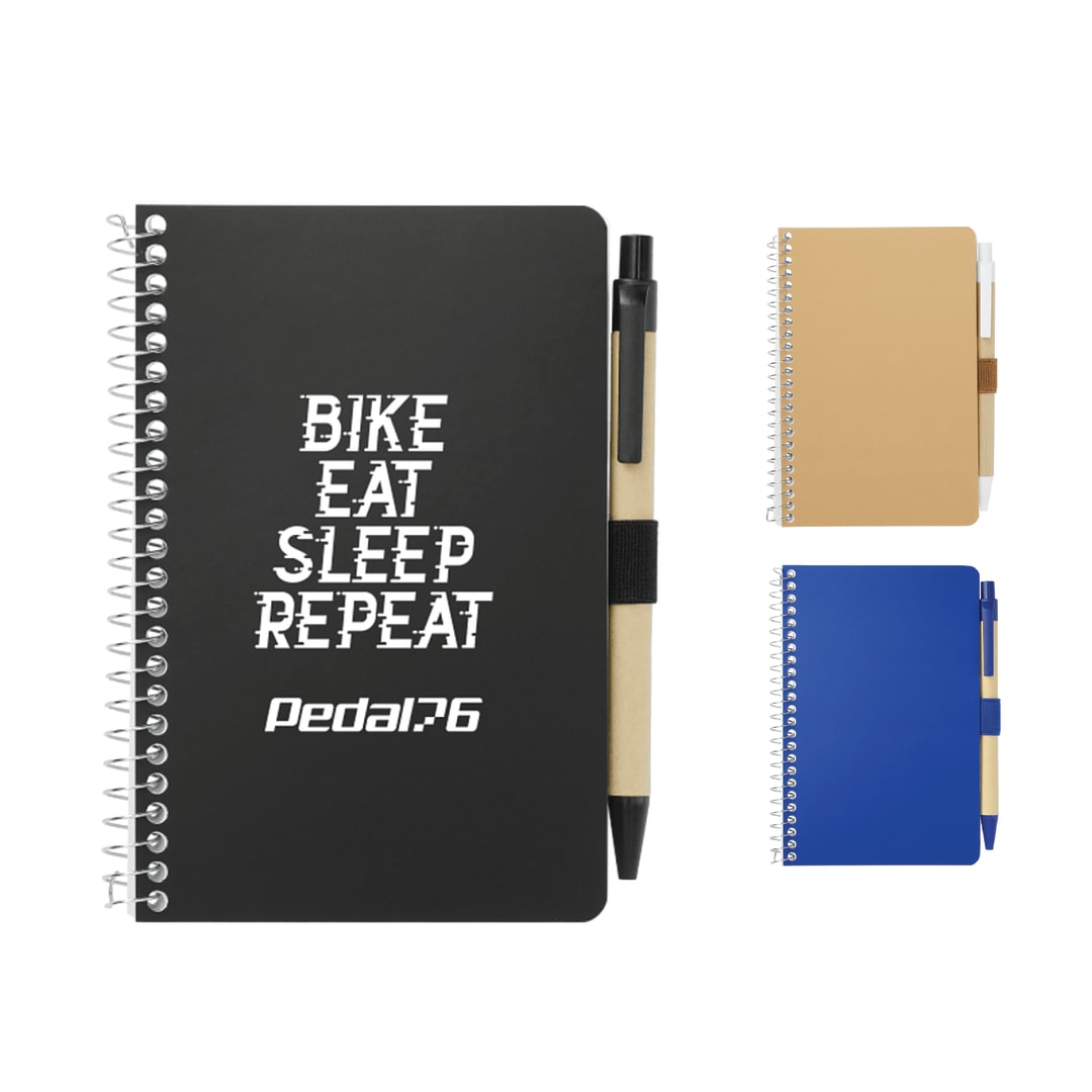 Front View of Black FSC® Mix 4" x 6" Pocket Spiral Notebook with Pen