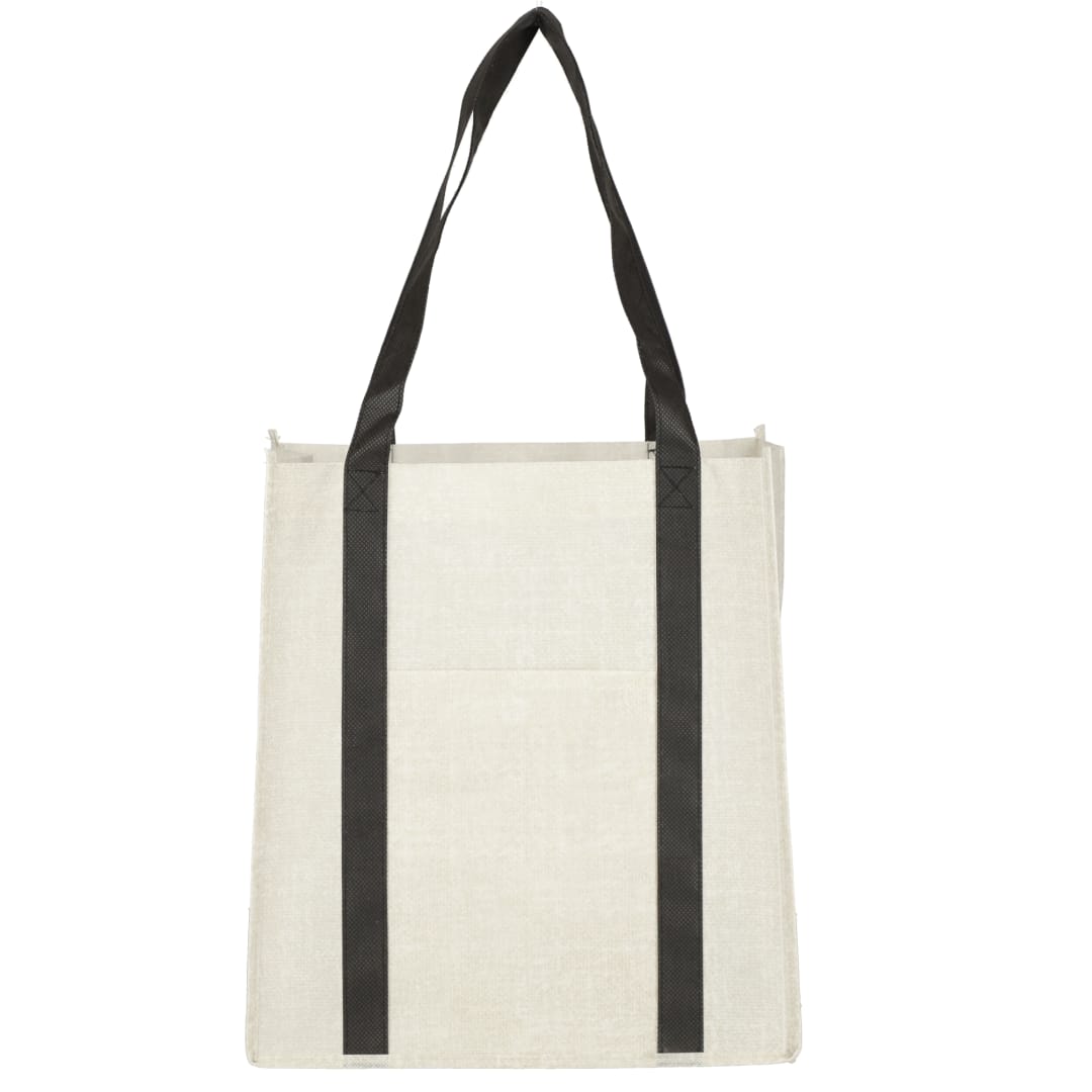 Front View of Black Pluto Recycled Non-Woven Small Grocery Tote