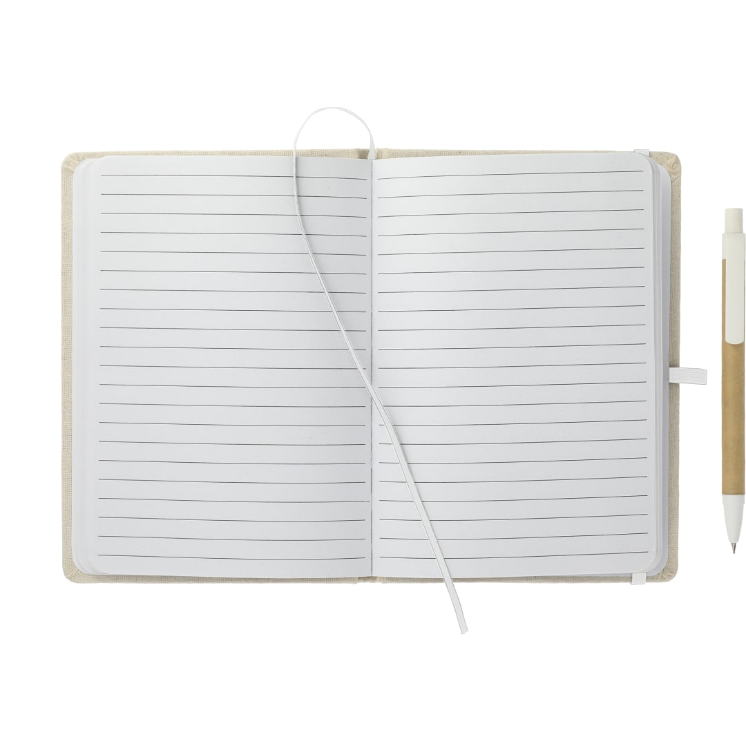 Natural 5" x 7" Organic Cotton Bound Notebook w/Pen