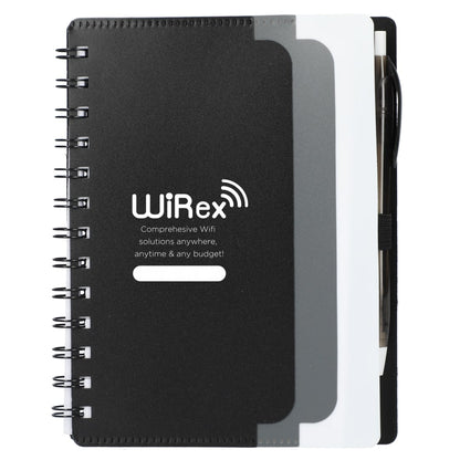5" x 7" Recycled Dual Pocket Spiral Notebook w Pen