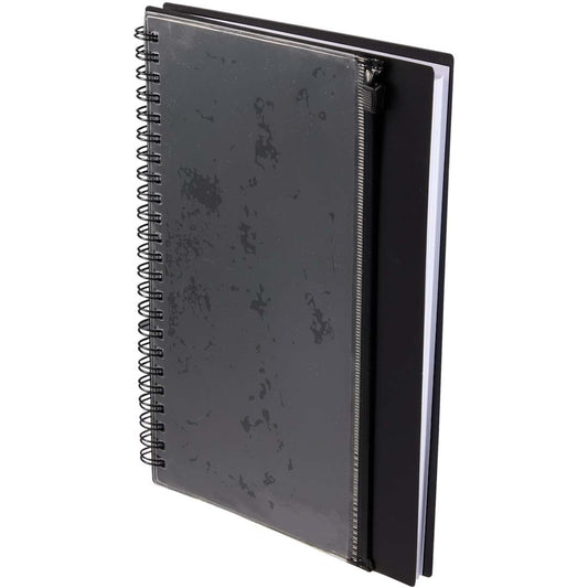 Front View of Black 5.5" x 8.5" Spiral Notebook with Clear Pocket
